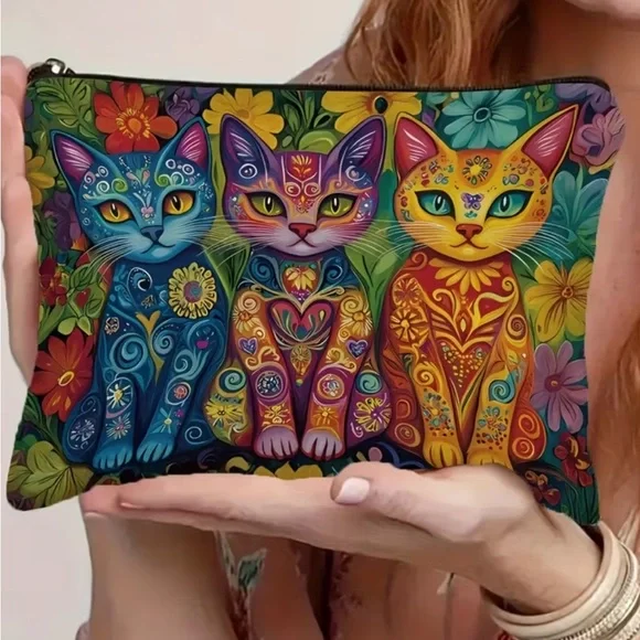 Colorful Floral Cat cosmetic bag - Multicolor new in package - Picture 3 of 4